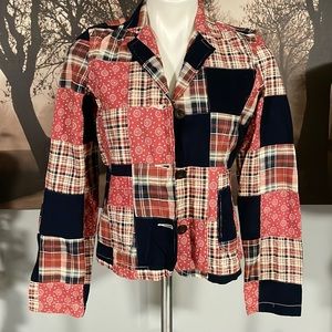 23XY23 Navy Plaid Patchwork Beach Coastal Preppy Blazer - M